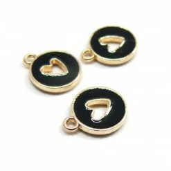 Acheter 🔔 Perlesmania Pate Cernit PS11844400 PAX 4 Sequins Médaillons Résine émaillés CŒUR 12 Mm Noir Métal Doré 🌟