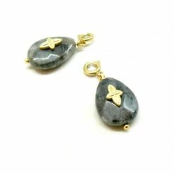 Coupon 😀 Perlesmania Pate Cernit PS11830427 PAX 1 Pendentif Avec Mousquetons Goutte 22 Mm Pierre Grise Verte - Doré En Acier Inoxyd 🌟