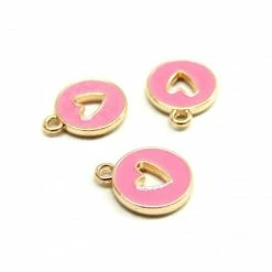 Offres ❤️ Perlesmania Pate Cernit PS11844401 PAX 4 Sequins Médaillons Résine émaillés CŒUR 12 Mm ROSE Métal Doré 😀